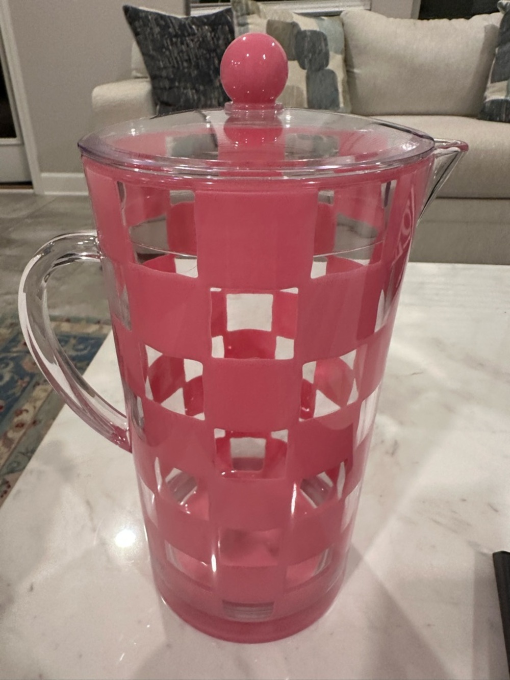 MacKenzie-Childs Pink Check Acrylic Pitcher NWT - Picture 3 of 7